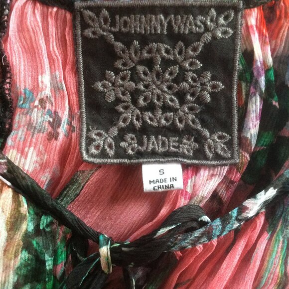 Johnny Was Gisele Silk Floral Boho Semi-sheer Peasant Top w/Babydoll Cami Small - Picture 3 of 7